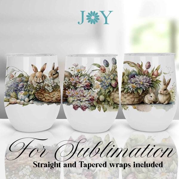 Wine Tumblers Wrap, Easter Bunnies Instant Download Wine Gift PNG,  Wine Cup Sublimation Tumbler, Digital Wine Tumbler Template