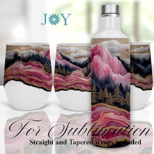 Pink Quartz Wine Tumbler Wraps Sublimation Design - 12oz Wine Tumbler Templates - Instant Digital Download Wine Tumbler PNG