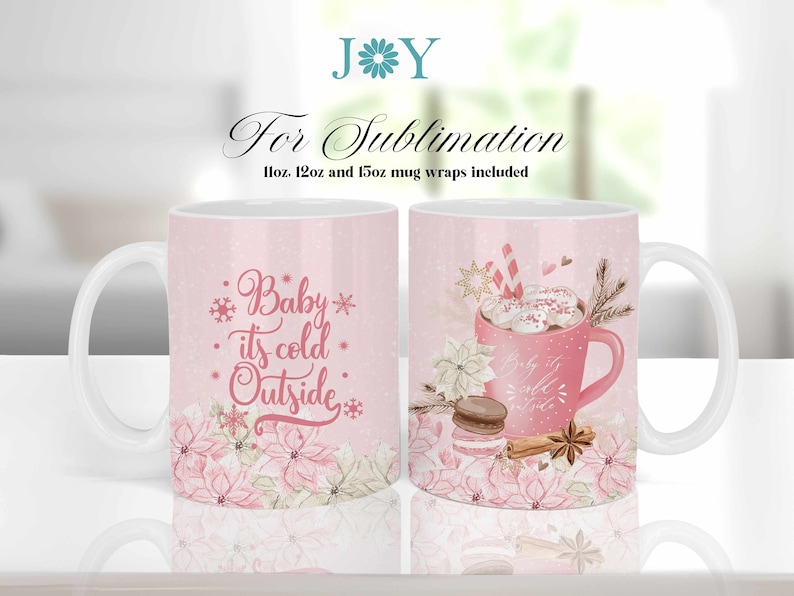 Julmuggdesign, direktnedladdning av sublimerad muggomslag, 11oz, 12 oz och 15 oz digital sublimeringskaffemugg komplett mall bild 1