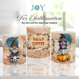 Halloween Sublimation Mug Wraps, Gnomes Mug Sublimation Designs,  Instant Download Coffee Mug Design,  11oz 12oz 15oz Digital Mug Wrap