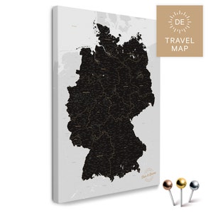 Deutschland-Karte Pinnwand Leinwand "LIGHT BLACK" (Schwarz-Weiß) mit Personalisierung | zur Markierung deiner Reiseziele