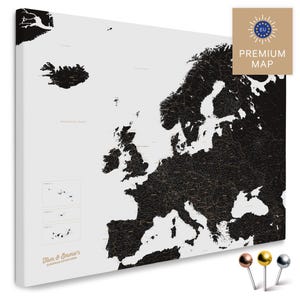 Europa-Karte TRAVEL® Pinnwand Leinwand "LIGHT BLACK" | mit Personalisierung | zum Pinnen & Markieren deiner Reiseziele