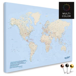 Weltkarte Pinnwand Leinwand "Multicolor Classic" mit Personalisierung | zum Pinnen & Markieren deiner Reiseziele