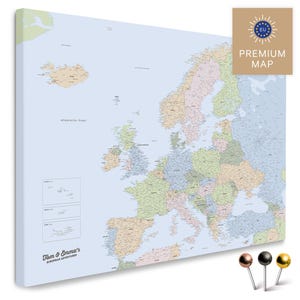 Europa-Karte TRAVEL® Pinnwand Leinwand "MULTICOLOR ATLAS" (Politische Europa-Karte) | mit Personalisierung | zum Pinnen & Markieren