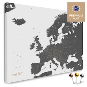 Europa-Karte TRAVEL® Pinnwand Leinwand "LIGHT GRAY" | mit Personalisierung | zum Pinnen & Markieren deiner Reiseziele