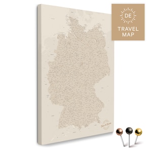 Deutschland-Karte Pinnwand Leinwand "GOLD" mit Personalisierung | zur Markierung deiner Reiseziele