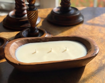 Rustic Handcarved Dough Bowl Candle // Signature Scents // Wooden Candle // Soy Wax // 20 oz