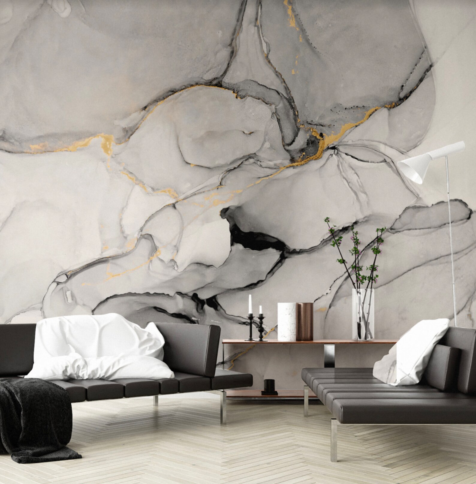 Marble Wall Mural Peel and Stick Mural Modern Wall Mural Etsy