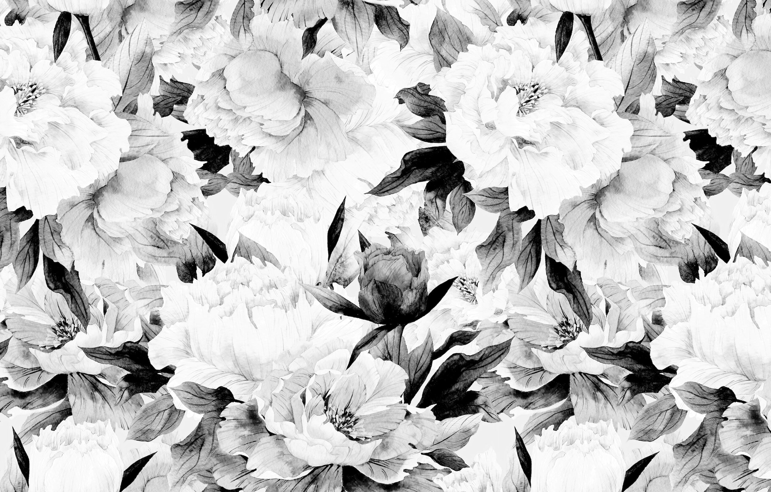Black & White Flower Wall Mural Floral Wall Mural Mural Etsy