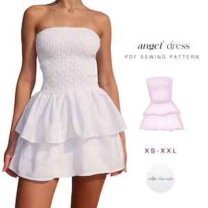 Patrón de costura para vestido de verano con volantes fruncidos: PDF digital fácil (descarga instantánea, tallas XS-XXL)
