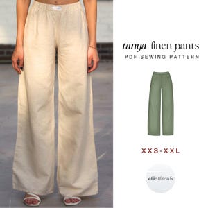Patrón de costura para pantalones de lino de pierna ancha / Apto para principiantes (PDF digital)