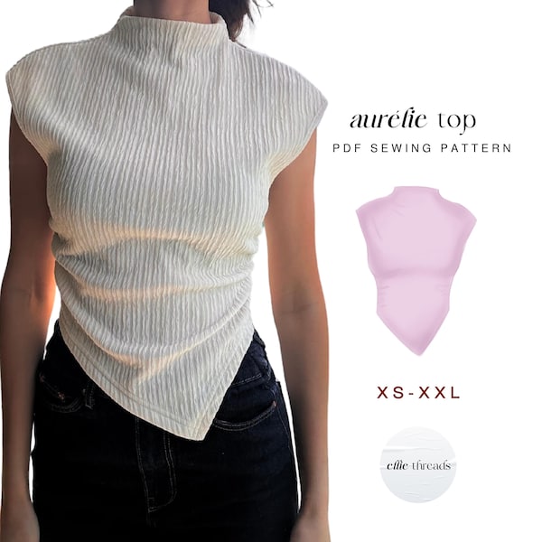 Top asimétrico de cuello alto / Tallas XS-XXL / Descarga instantánea / PDF digital fácil de usar / Patrón de costura / Ideal para principiantes