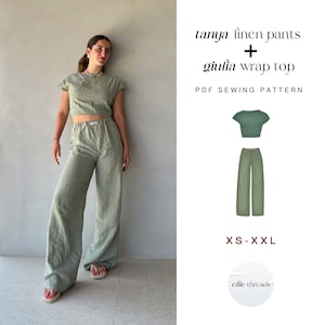 Linen Pants & Wrap Top Sewing Pattern: Beginner Friendly (PDF Download XS-XL)