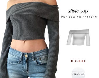 Off Shoulder Crop Top Sewing Pattern | Sylvie, xs-xxl (Digital pdf)