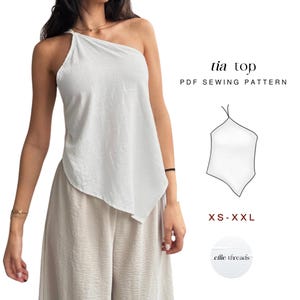 Draped Asymmetric Summer Top Sewing Pattern: Open Back Tie (PDF Download, XS-XXL, Beginner Friendly)