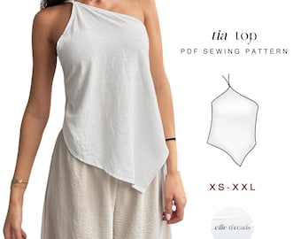 Draped Asymmetric Summer Top Sewing Pattern: Open Back Tie (PDF Download, XS-XXL, Beginner Friendly)