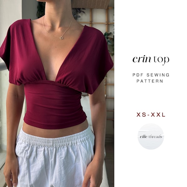 Gathered V-Neck Top | XS-XXL | Easy Digital PDF | Beginner Friendly Sewing Pattern