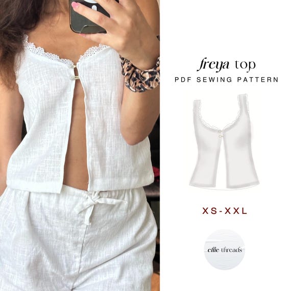 Linen Lace Trim Top Sewing Pattern: Easy Digital PDF (XS-XXL) Beginner Friendly