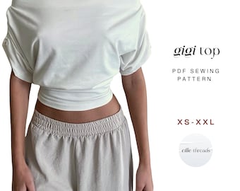 Off-Shoulder T-Shirt Sewing Pattern: Ruched Sleeves, Cinched Waist (Digital PDF Download XS-XXL)