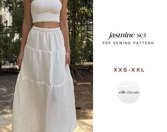 Shirred Tube Top & Tiered Maxi Skirt Sewing Pattern: Beginner Friendly (Digital Pattern)