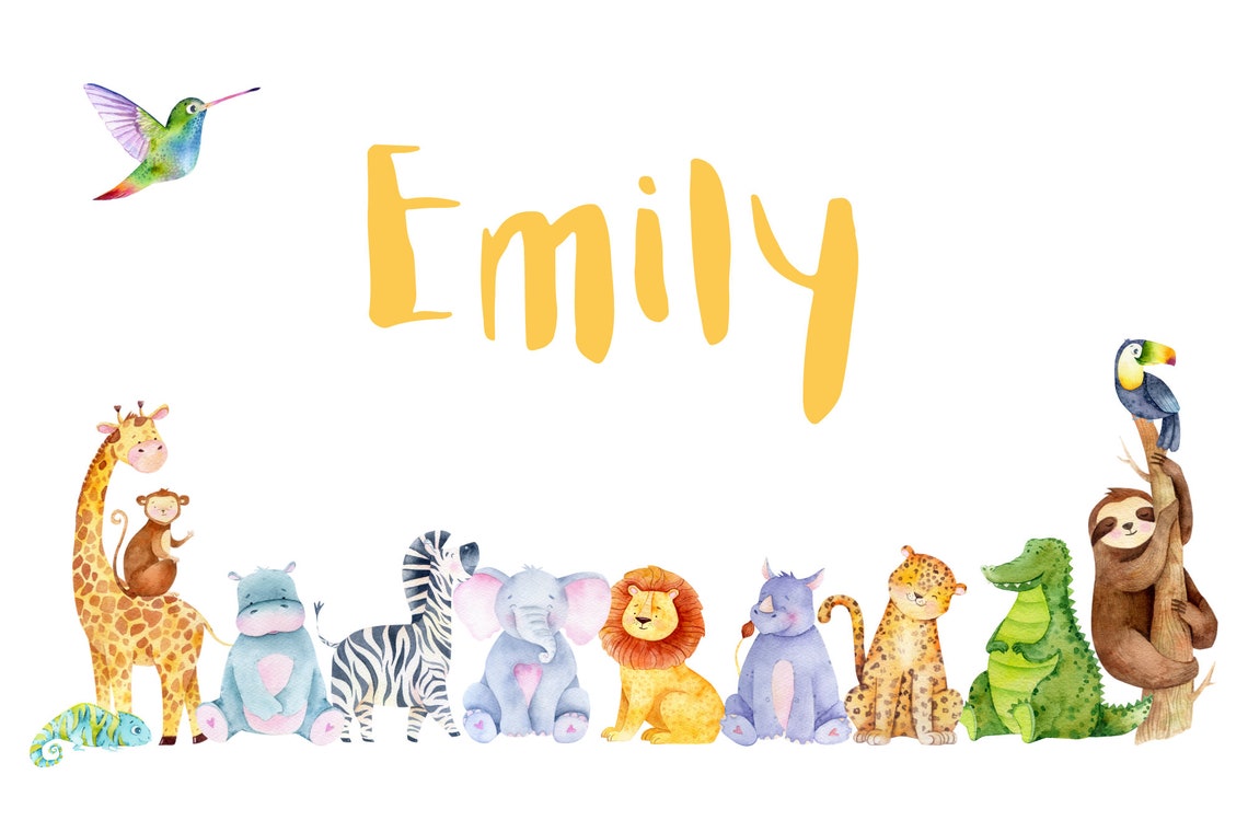 Personalised animal nursery name print kids wall art baby Etsy