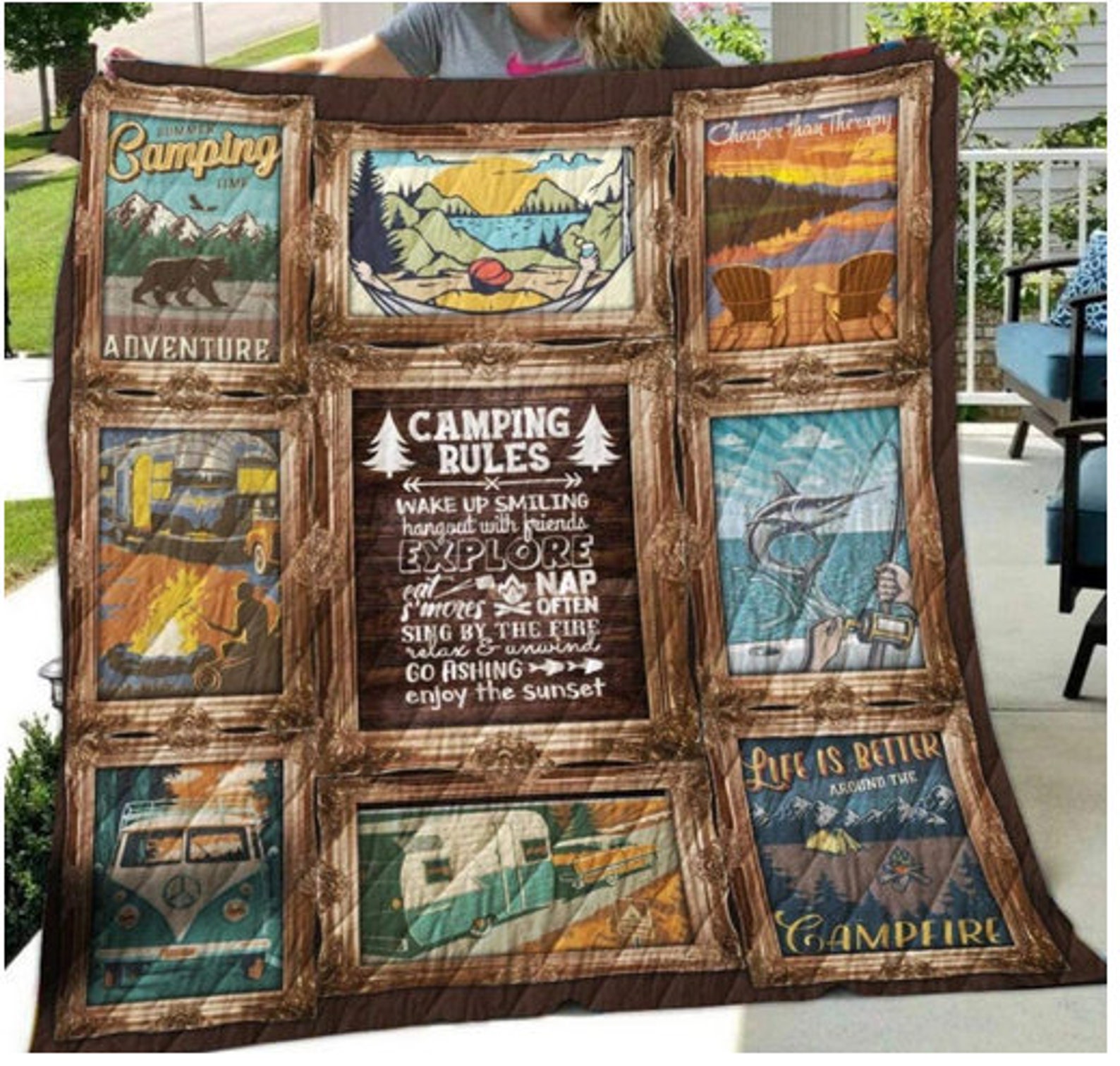 Camping Blanket Camping Rules Quilt Blanket Camping Quilt Etsy