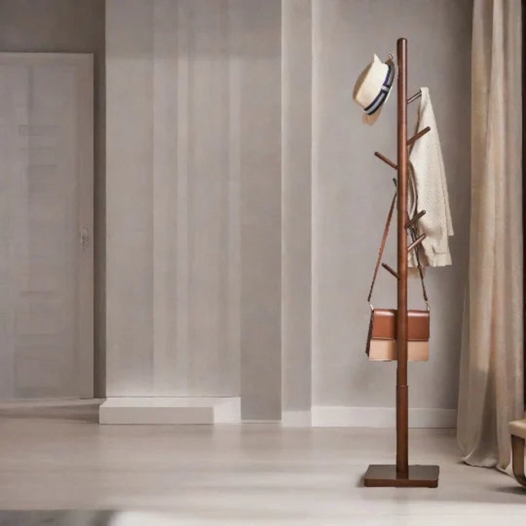 Walnut Brown Wooden Coat Stand Freestanding Hat Rack Tree Etsy UK