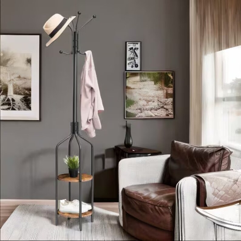 Rustic Wooden Tree Coat Rack Hat Stand Garment Hanger Etsy UK