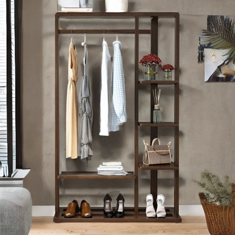 Rustic Industrial Wooden Garment Rack Rail Clothes Shoe Etsy UK