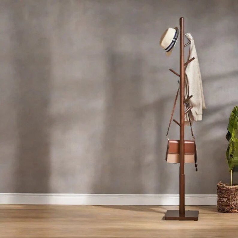Walnut Brown Wooden Coat Stand Freestanding Hat Rack Tree Etsy UK
