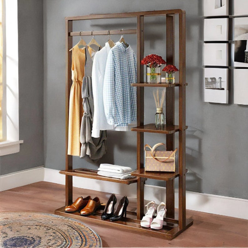 Rustic Industrial Wooden Garment Rack Rail Clothes Shoe Etsy UK