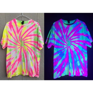 Large Blacklight Tie Dye Shirt - Unisex 100% Cotton T-Shirt Hand Dyed with UV-Reactive Glowing Dyes, Neon TieDye, Psychedelic Clothing