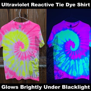 Small Blacklight Tie Dye Shirt - Unisex 100% Cotton Shirt Hand Dyed with UV-Reactive Glowing Dyes - Ready to Ship