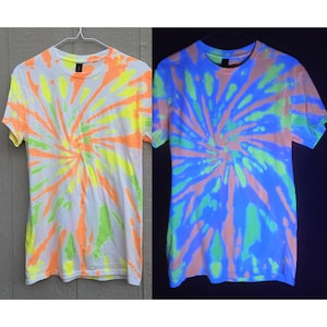 Small Blacklight Tie Dye Shirt - Unisex 100% Cotton T-Shirt Hand Dyed with UV-Reactive Glowing Dyes, Neon TieDye, Psychedelic Clothing