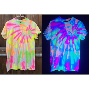 Small Blacklight Tie Dye Shirt - Unisex 100% Cotton T-Shirt Hand Dyed with UV-Reactive Glowing Dyes, Neon TieDye, Psychedelic Clothing