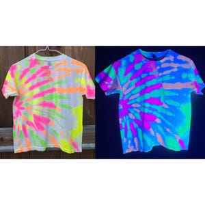 Youth Small Blacklight Tie Dye Shirt - Unisex 100% Cotton T-Shirt Hand Dyed with UV-Reactive Glowing Dyes, Neon TieDye, Psychedelic Clothing
