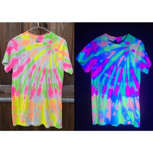 Small Blacklight Tie Dye Shirt - Unisex 100% Cotton T-Shirt Hand Dyed with UV-Reactive Glowing Dyes, Neon TieDye, Psychedelic Clothing