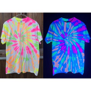 Medium Blacklight Tie Dye Shirt - Unisex 100% Cotton T-Shirt Hand Dyed with UV-Reactive Glowing Dyes, Neon TieDye, Psychedelic Clothing