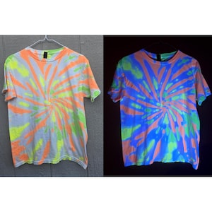Youth Large Blacklight Tie Dye Shirt - Unisex 100% Cotton T-Shirt Hand Dyed with UV-Reactive Glowing Dyes, Neon TieDye, Psychedelic Clothes