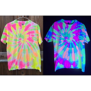 Youth Large Blacklight Tie Dye Shirt - Unisex 100% Cotton T-Shirt Hand Dyed with UV-Reactive Glowing Dyes, Neon TieDye, Psychedelic Clothes