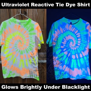 Medium Blacklight Tie Dye Shirt - Unisex 100% Cotton Shirt Hand Dyed with UV-Reactive Glowing Dyes - Ready to Ship