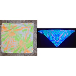 20x20&quot; Neon Tie Dye Bandana - 100% Cotton Bandana Hand Dyed with UV-Reactive Glowing Dyes, Blacklight Glow Party, Black Light Accessory