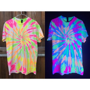 Medium Blacklight Tie Dye Shirt - Unisex 100% Cotton T-Shirt Hand Dyed with UV-Reactive Glowing Dyes, Neon TieDye, Psychedelic Clothing