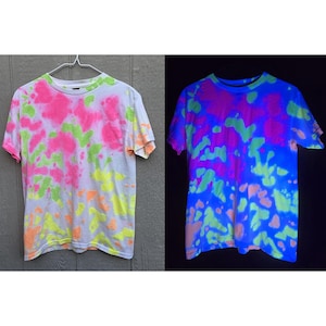 Youth Large Blacklight Tie Dye Shirt - Unisex 100% Cotton T-Shirt Hand Dyed with UV-Reactive Glowing Dyes, Neon TieDye, Psychedelic Clothes