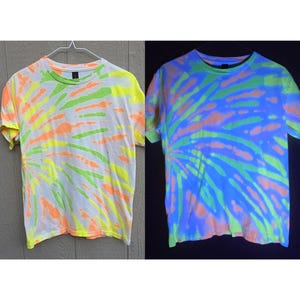 Youth Large Blacklight Tie Dye Shirt - Unisex 100% Cotton T-Shirt Hand Dyed with UV-Reactive Glowing Dyes, Neon TieDye, Psychedelic Clothes