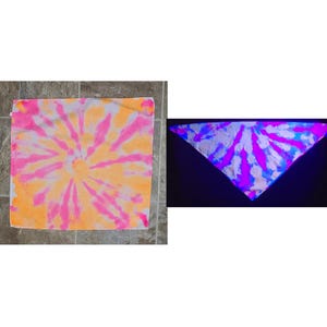 20x20&quot; Neon Tie Dye Bandana - 100% Cotton Bandana Hand Dyed with UV-Reactive Glowing Dyes, Blacklight Glow Party, Black Light Accessory