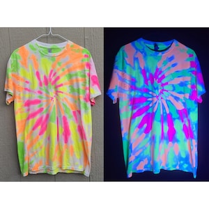 Medium Blacklight Tie Dye Shirt - Unisex 100% Cotton T-Shirt Hand Dyed with UV-Reactive Glowing Dyes, Neon TieDye, Psychedelic Clothing