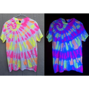Small Blacklight Tie Dye Shirt - Unisex 100% Cotton T-Shirt Hand Dyed with UV-Reactive Glowing Dyes, Neon TieDye, Psychedelic Clothing