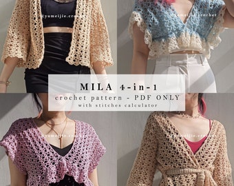 No-sew crochet pattern | MILA 4-in-1 pattern | crochet top / crochet tee / crochet dress / crochet cardigan / crochet peplum / babydoll top