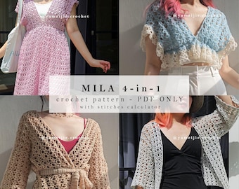 No-sew crochet pattern | MILA 4-in-1 pattern | crochet top / crochet tee / crochet dress / crochet cardigan / crochet peplum / babydoll top